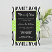 ゼブラ ライムグリーン ポルカドット 卒業発表 招待状 (スタンド正面)