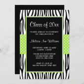 ゼブラ ライムグリーン ポルカドット 卒業発表 招待状 (正面/裏面)