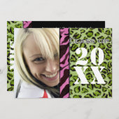 ゼブラ·レオパード·プリント卒業発表 招待状 (正面/裏面)