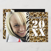 ゼブラ・レオパード・プリント、卒業発表 招待状 (正面/裏面)