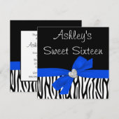 ゼブラ ロイヤルブルー リボン ダイヤモンド スイート16 誕生日招待状 招待状 (正面/裏面)