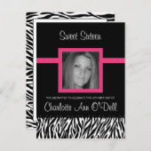 ゼブラ；誕生日の招待状 インビテーションポストカード (正面/裏面)