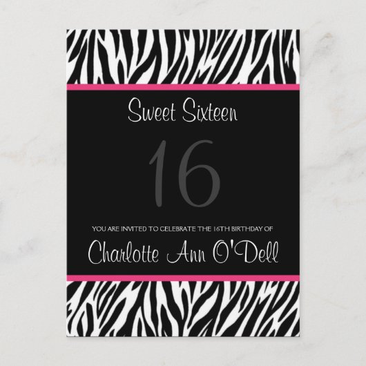 ゼブラ；誕生日の招待状 インビテーションポストカード (正面)