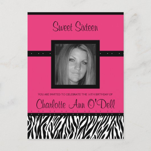 ゼブラ；誕生日の招待状 インビテーションポストカード (正面)