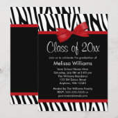 ゼブラ 赤 印刷 ボウ 卒業パーティー 招待状 (正面/裏面)