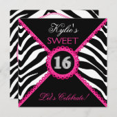 ゼブラSweet sixteenピンクレースきらきら光る 招待状 (正面/裏面)