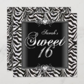 ゼブラSweet sixteen16誕生日白黒 招待状 (正面/裏面)