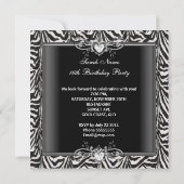 ゼブラSweet sixteen16誕生日白黒 招待状 (裏面)