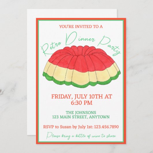 ゼラチンサラダヴィンテージレトロディナーパーティー 招待状 (正面/裏面)