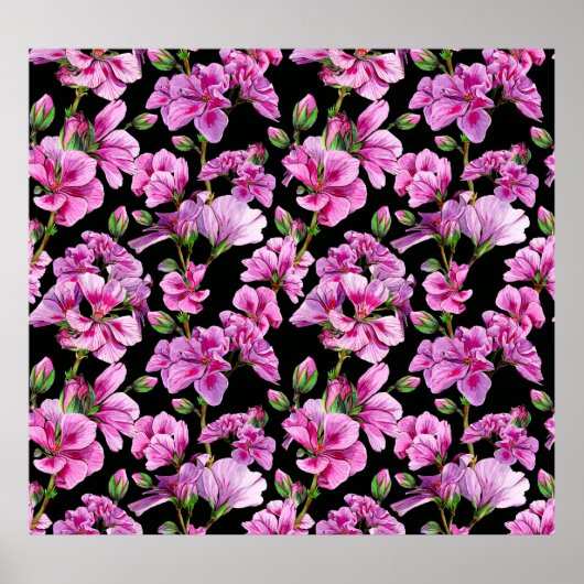 ゼラニウムの枝、水色のピンクの芽。 ポスター (正面)