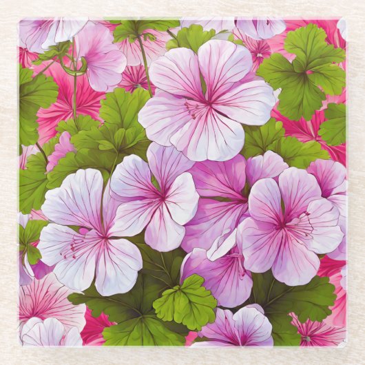 ゼラニウムフラワーコースター ガラスコースター (正面)