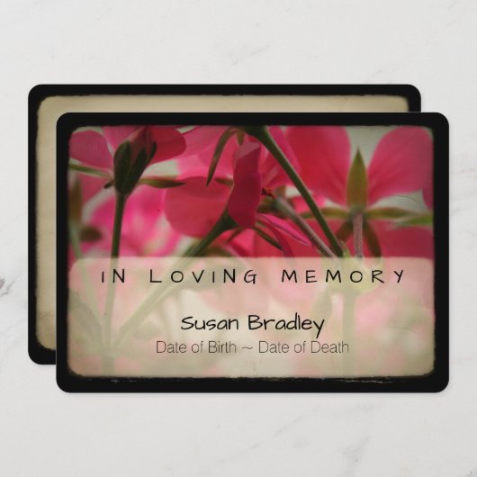 ゼラニウムヴィンテージメモリアル悔やみや弔慰サンキュー6 招待状 (正面/裏面)