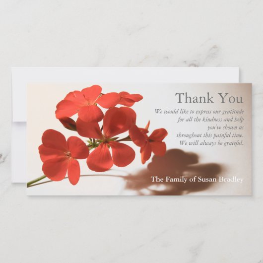 ゼラニウム2悔やみや弔慰サンキューマッチスタンプ サンキューカード (正面)
