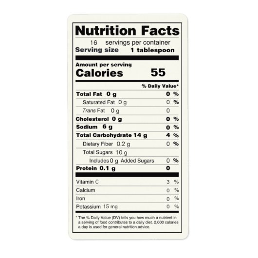 ゼリーの栄養ファクトラベルの半分ピントサイズの瓶 ラベル (正面)