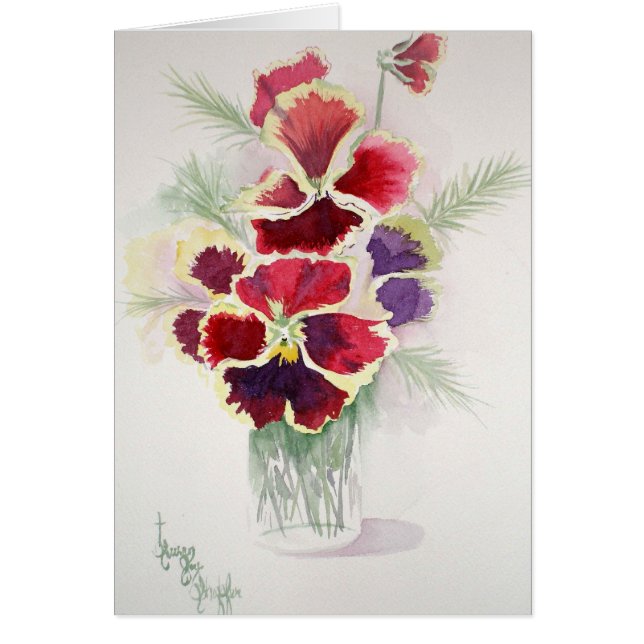 ゼリーの瓶のパンジーそして雌ヒツジ (正面)