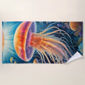 ゼリーカラフル魚のスケッチ ビーチタオル (正面)