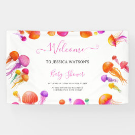 ゼリーフィッシュピンクイエローグラデーションパステルベビーシャワー 横断幕