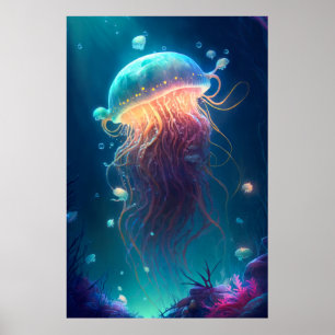 ゼリーフィッシュ動物ポートレート絵画の野生動物海 ポスター