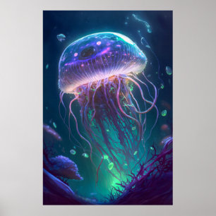 ゼリーフィッシュ動物ポートレート絵画の野生動物海 ポスター