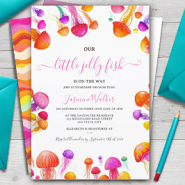 ゼリーフィッシュ ピンク イエロー グラデーション パステル ベイビー シャワー 招待状