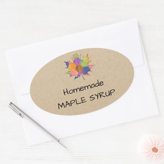 ゼリー瓶自家製メープルシロップのシール 楕円形シール (封筒)