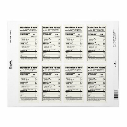 ゼリー食品栄養ファクトラベルのPintサイズ瓶 ラベル (フルシート)