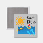 ゼリー魚のリトルダイバー – 四角い磁石 マグネット (正面/裏面)