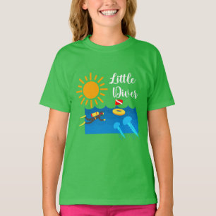 ゼリー魚のリトルダイバー – 女の子の基本Tシャツ Tシャツ