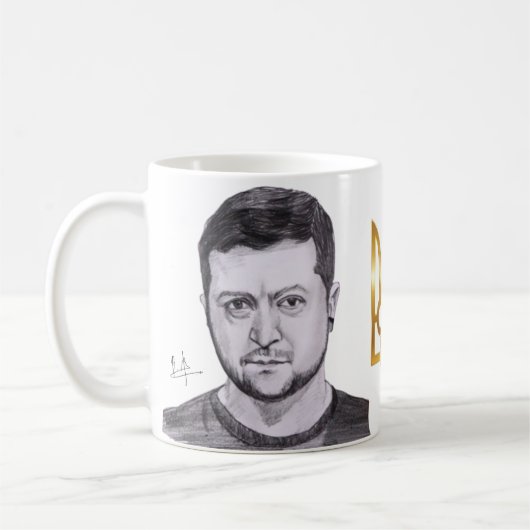 ゼレンスキーサイン入りマグカップ コーヒーマグカップ (左)