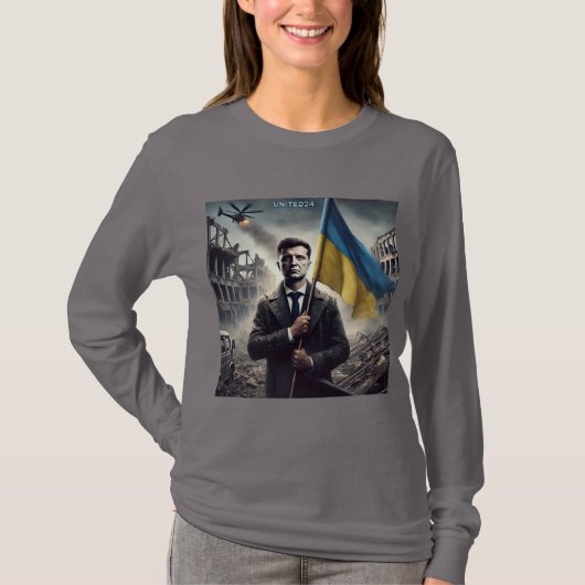 ゼレンスキー大統領 ウクライナを支援する女性用 Tシャツ (正面)