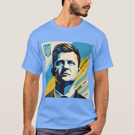 ゼレンスキー ポップアートスタイルの肖像画 Tシャツ (正面)