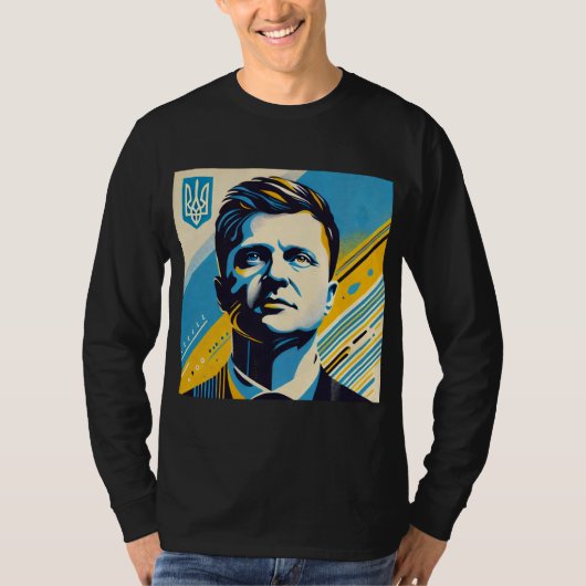 ゼレンスキー ポップアートスタイルの肖像画 Tシャツ (正面)