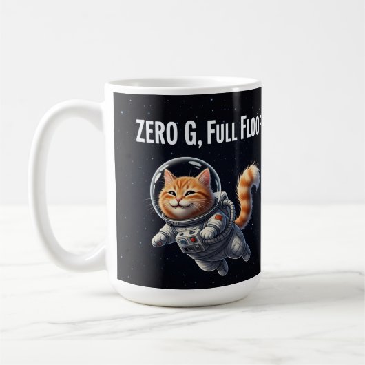 ゼロG、ふわふわ満開!愛らしい宇宙猫 コーヒーマグカップ (左)