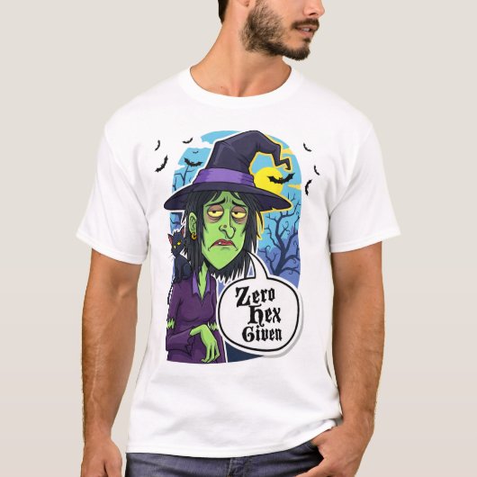 ゼロHex与えられた面白い魔女のハロウィンコスチュームTシャツ Tシャツ (正面)