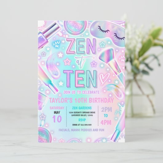 ゼンアットテンパステルパーティースパメイクアップ10誕生日 招待状 (スタンド正面)