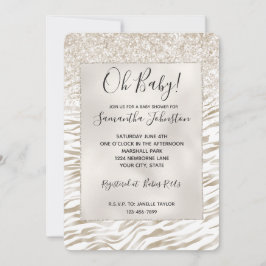 ゼンクリームホワイトココアブラウングリッターゼブラプリント 招待状