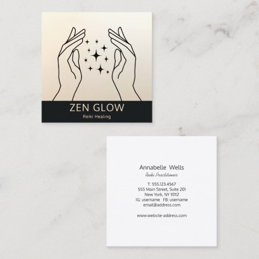 ゼングローエナジーヒーラー霊気プラクティショナウェルネス スクエア名刺 (正面/裏面)