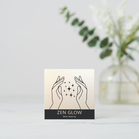 ゼングローエナジーヒーラー霊気プラクティショナウェルネス スクエア名刺 (スタンド正面)
