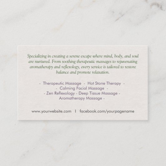 ゼンセレニティマッサージセラピスト 名刺 (裏面)