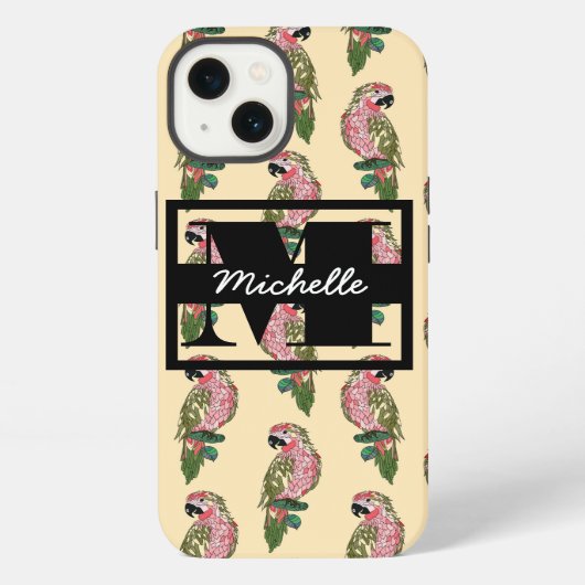 ゼンタングル風のオウム モノグラム iPhoneケース (裏面)