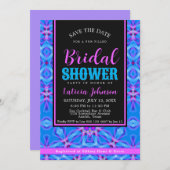 ゼンチルブルーピンクパープルブライダルシャワーパーティー 招待状 (正面/裏面)