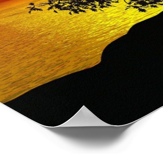 ゼンツリーサンセットオレンジイエロー海ラブ平和 ポスター (角)