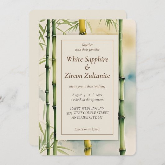 ゼンバンブーウォーターカラー結婚式招待状 招待状 (正面/裏面)