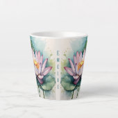 ゼンビーブウォーターカラーピンクロータスフラワーラテマグ カフェラテマグ (正面)