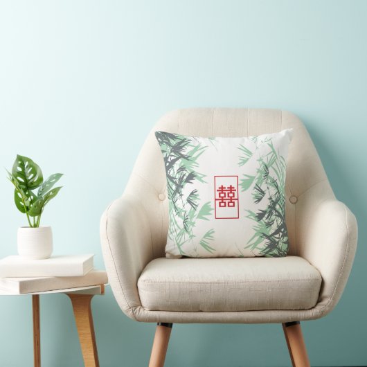 ゼンレッドミント竹葉の二重の幸福 クッション (椅子)