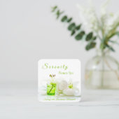 ゼンロックス&リリーフラワーグリーン&ホワイト美しいスパ スクエア名刺 (スタンド正面)