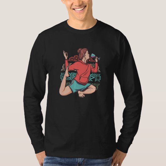 ゼン瞑想ヨガエカパダラージャカポタサナワインO Tシャツ (正面)