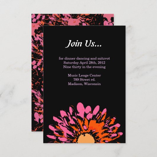 ソかわいらし春フラワーバルミツワーパーティーカード 招待状 (正面/裏面)