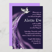 ソアリングドーブこうもりバー(ユダヤ教の)バル・ミツバー招待状パープル 招待状 (正面/裏面)