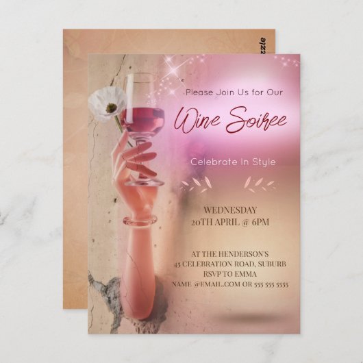 ソイエレガントレカクテルデコペ招待状 ポストカード (正面/裏面)